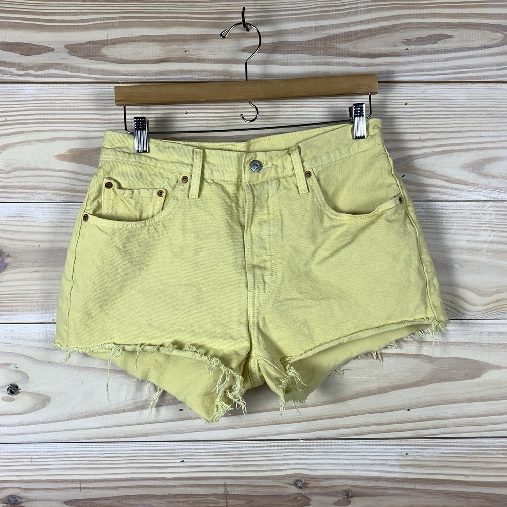 Levi's 501 Shorts Women's 30"Butter Yellow Denim Cut‎ Offs